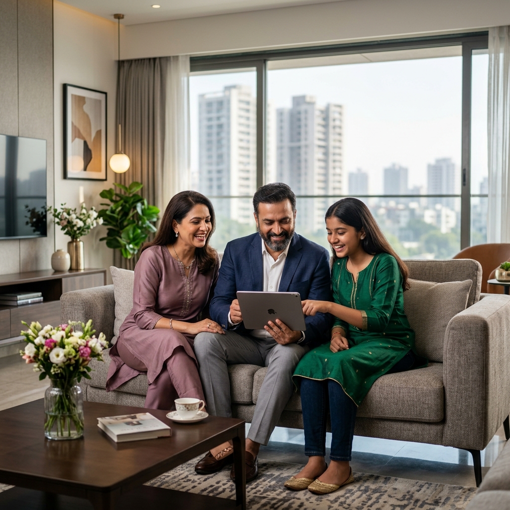 Happy Indian family planning their wealth with JS Fincap